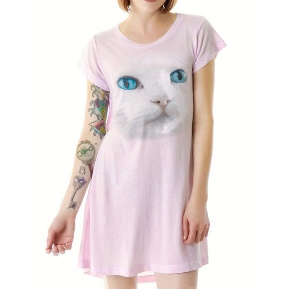 Wildfox Digital Cat Daisy Dress Baby Open Cut-Out Draped Back Backless A-Line S - Picture 4 of 16